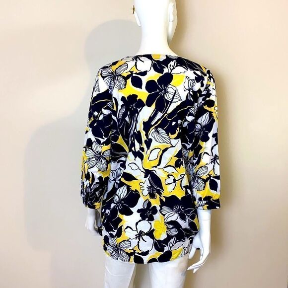 Ralph Lauren Chaps Black Print Cotton Tunic Top Size Large NWOT - Picture 3 of 6